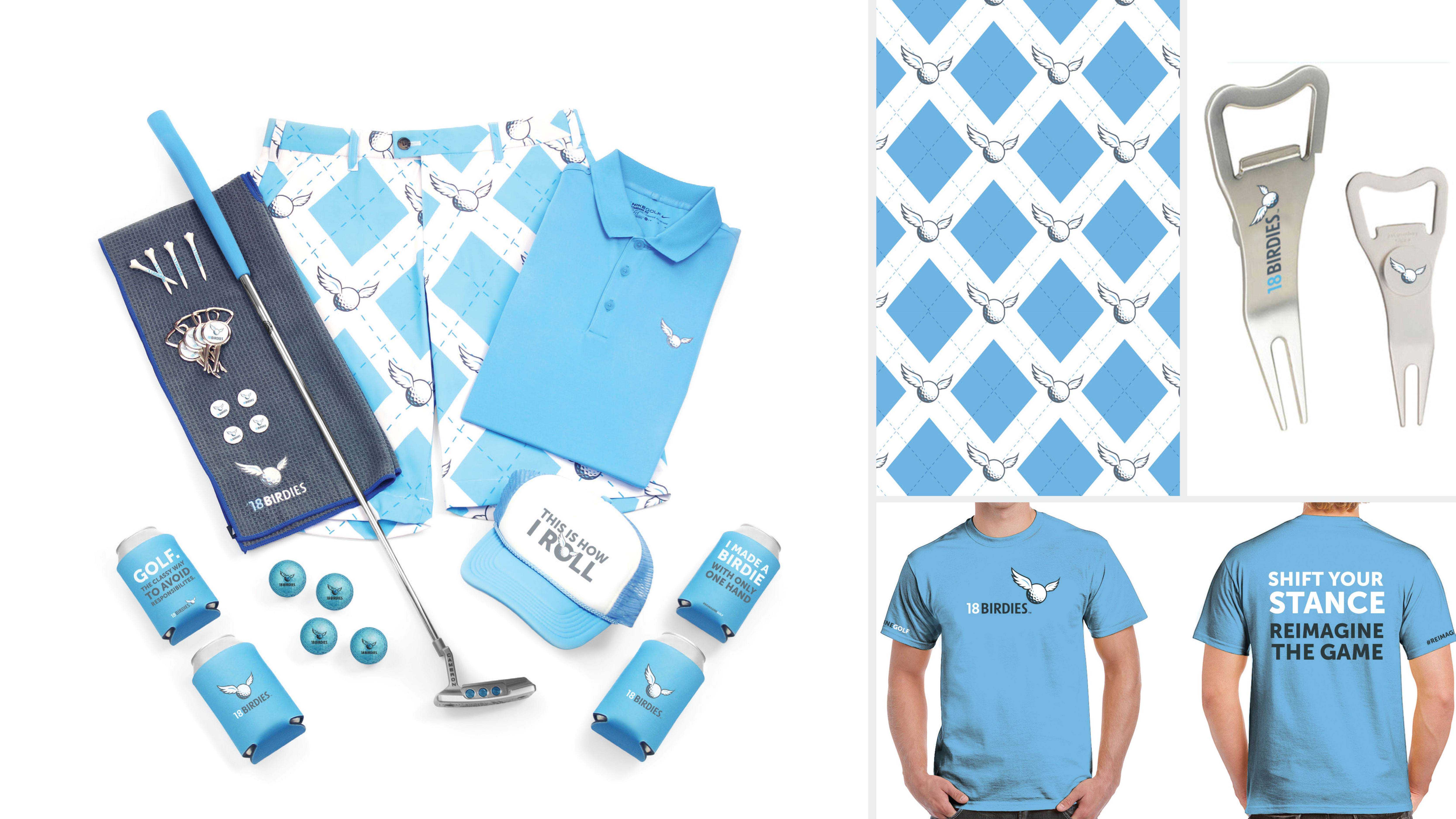 18Birdies apparel and swag examples in a grid