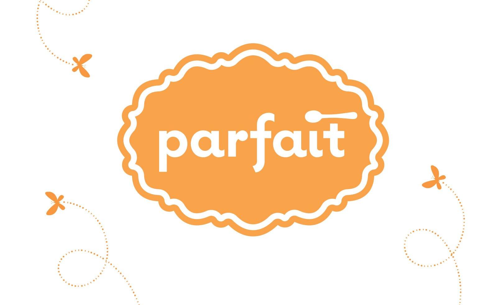 Orange Parfait logo in shield with butterflies