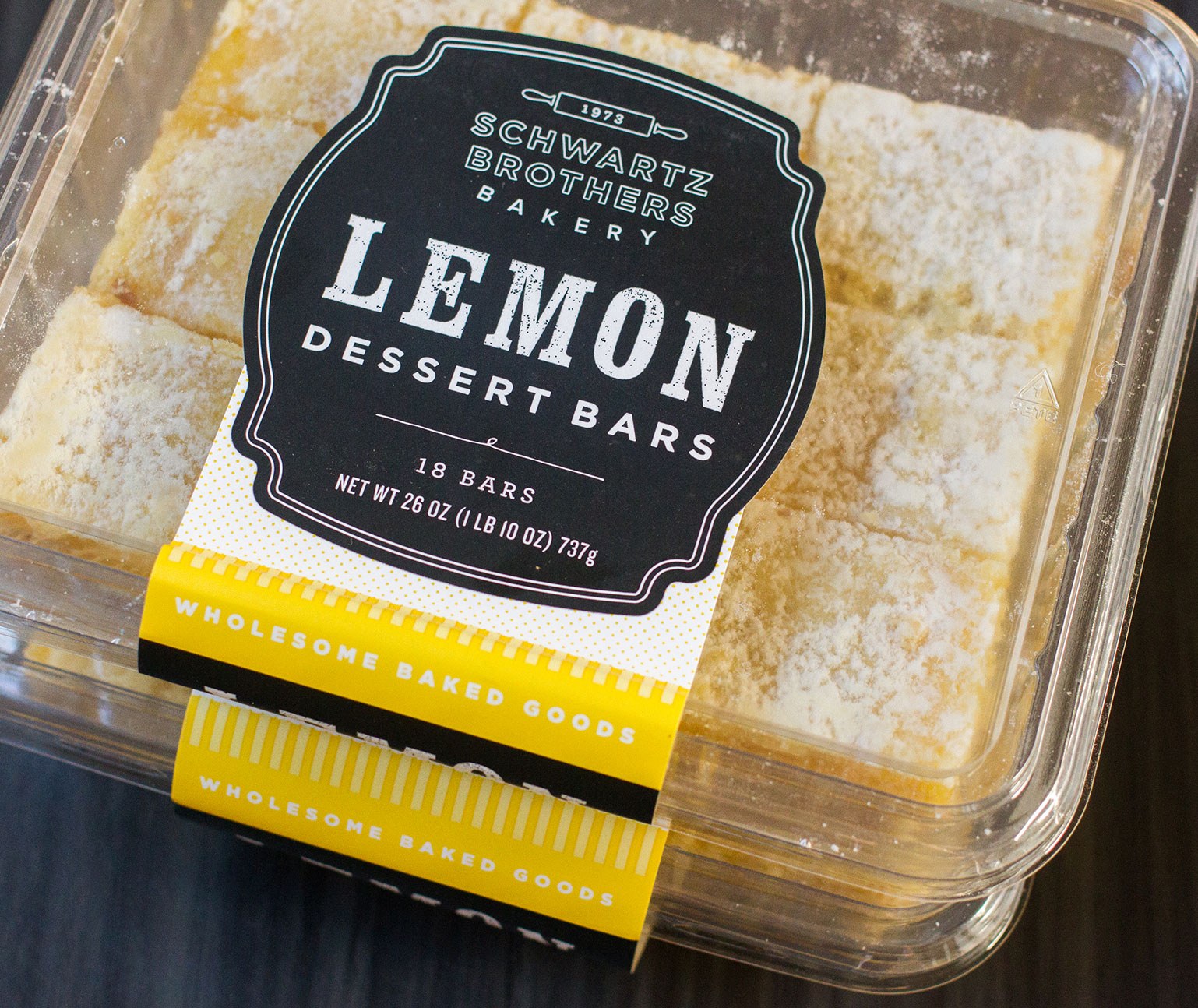 Schwartz Brothers Lemon Dessert Bars plastic clamshell packaging